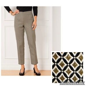 Talbots Slim Ankle Pant in Gold Medallion Jacquard Black Diamond NWT 2 Classic